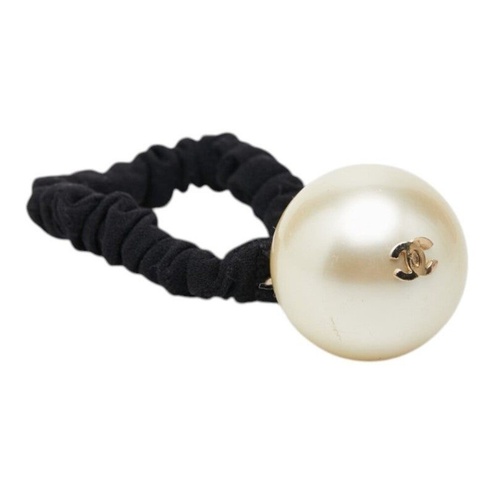 Chanel CC Logo Hair Tie Hair Accessory Gold Black Faux